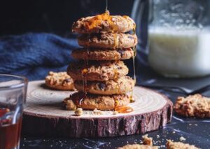 Food Aesthetics - A stack of cookies with honey dripping, creating #10311439