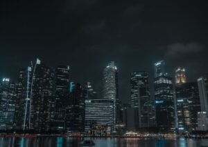 City Architecture - Dramatic view of Singapore's illuminated citysca #18095381