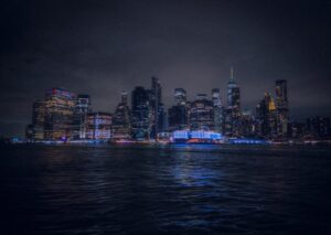 City Architecture - Stunning nighttime view of the illuminated New Y #18325210