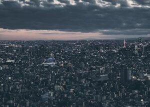 City Architecture - A stunning twilight aerial view over the vibrant #20106759