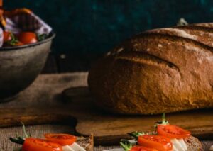 Food Aesthetics - Delicious rustic bread topped with cheese and to #30876224