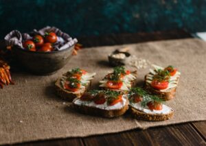 Food Aesthetics - Delicious variety of bread slices with gourmet t #30876388
