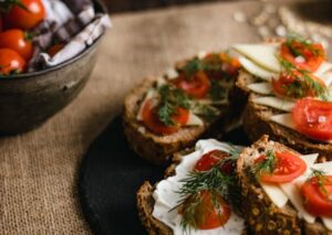 Food Aesthetics - Delicious multigrain bread topped with feta chee #30876393