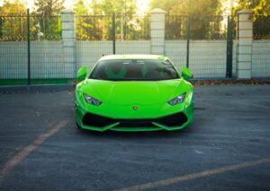 Luxury Cars - Vivid green sports car parked in Ankara, showcas #34761946