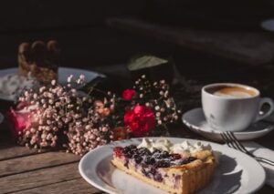 Food Aesthetics - Delightful berry tart served with coffee and flo #35121848